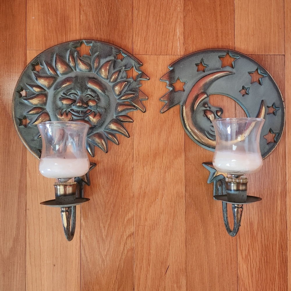 Party Lite Vintage Sun and Moon wall sconce candle holders.